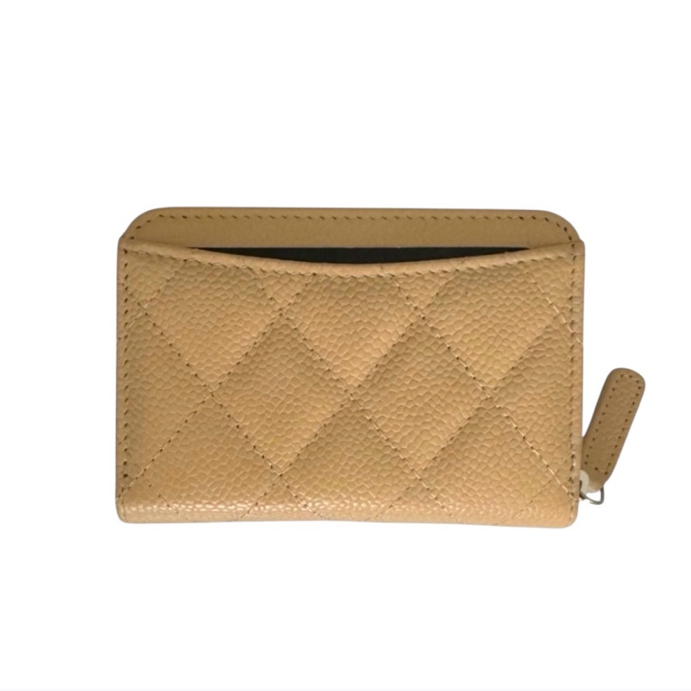 🆕💞CHANEL Classic CAVIAR Quilted Zip Around Coin Purse Wallet • BEIGE • Silver HW - Picture 5 of 15